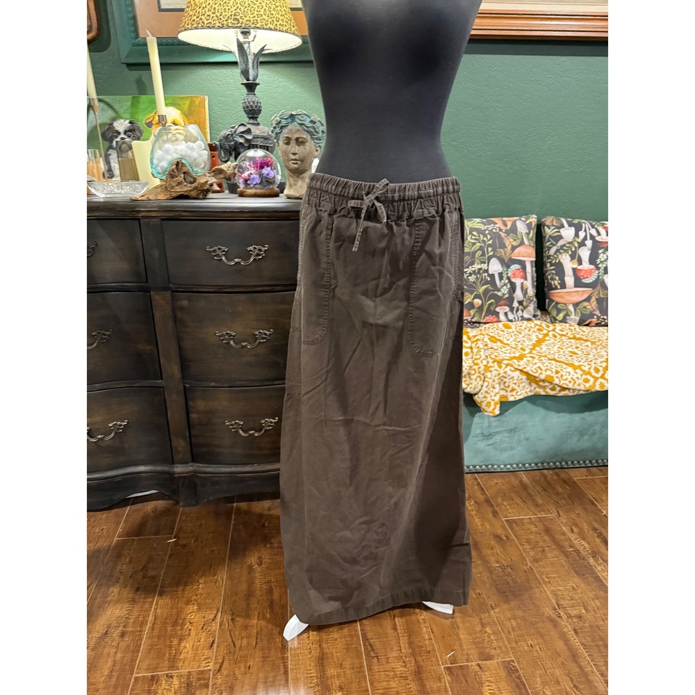 SHUKR Brown Cotton Maxi Skirt Elastic Drawstring Waist Modest Pockets Size M